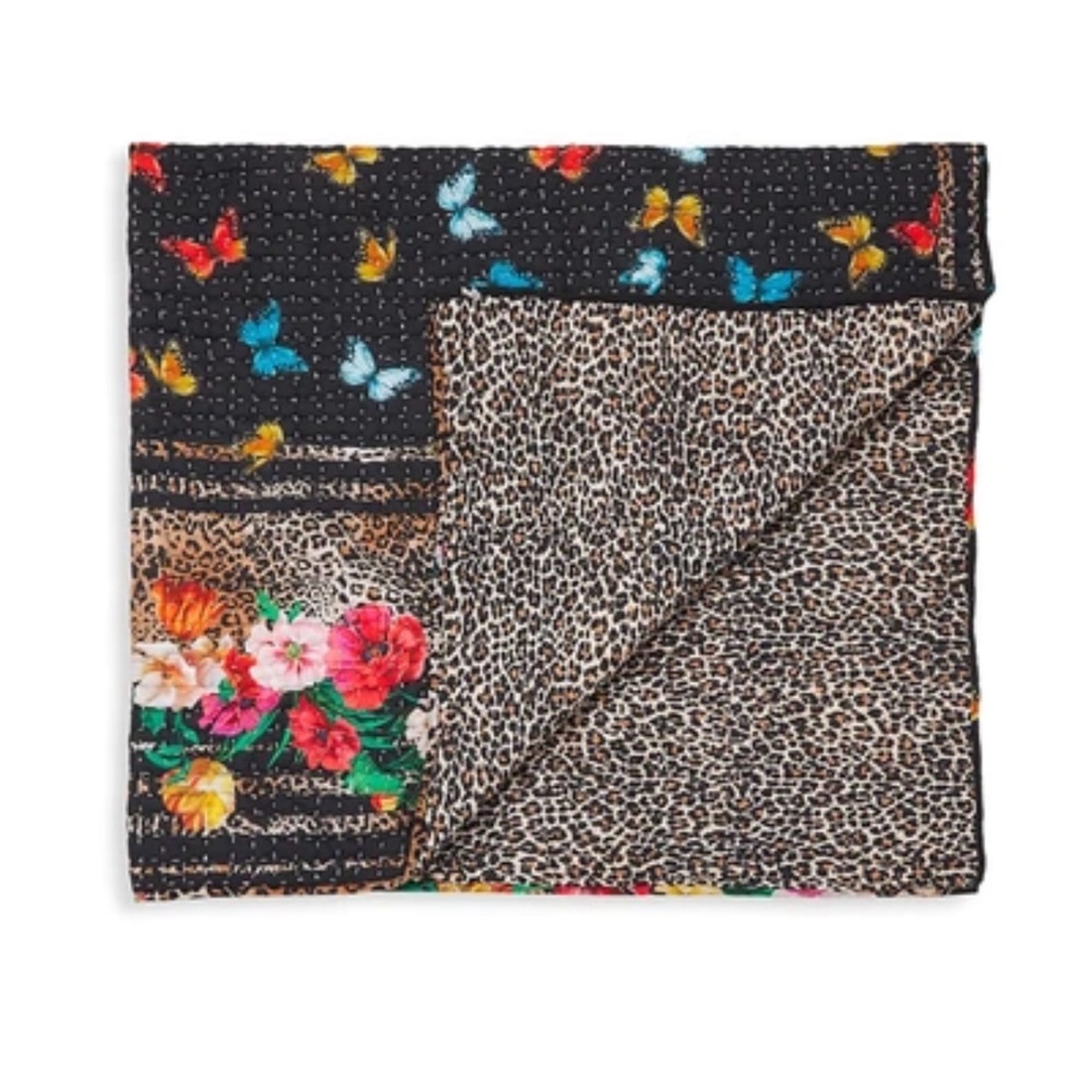 QUILT: Johnny Was Sandra Floral/Cheetah Blanket quilt w/Bag NWT